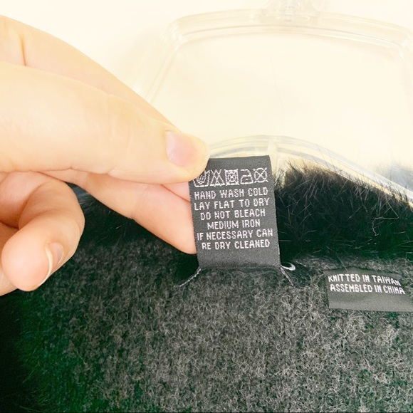 CABO Y2K Style Black Wool Fur Trim Sweater SM - Picture 5 of 6